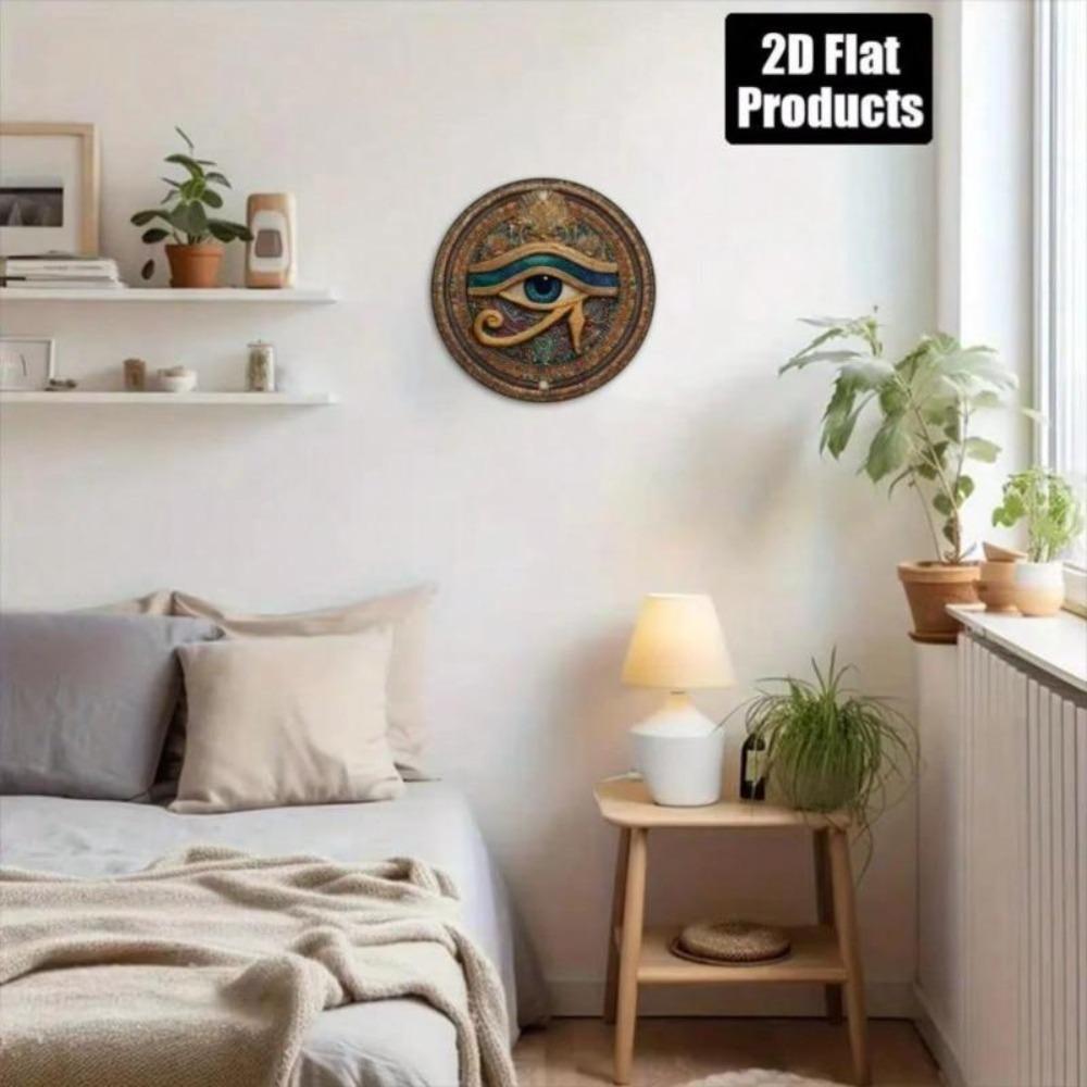 Eye Of Horus Egyptian Metal Wall Art Teal Blue Gold Protective Plaque