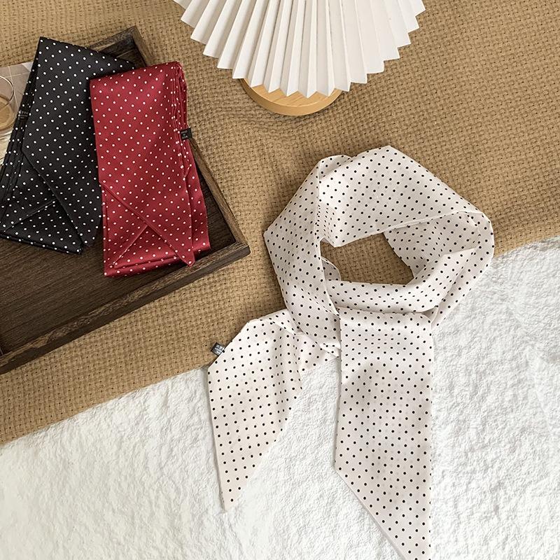 Шелковый шарф в горошек, длинная полоса, ощущение высокого класса, летняя ретро-повязка, лента, стример, многоцелевой, маленький шарф, косынка, повязка на голову, пояс.