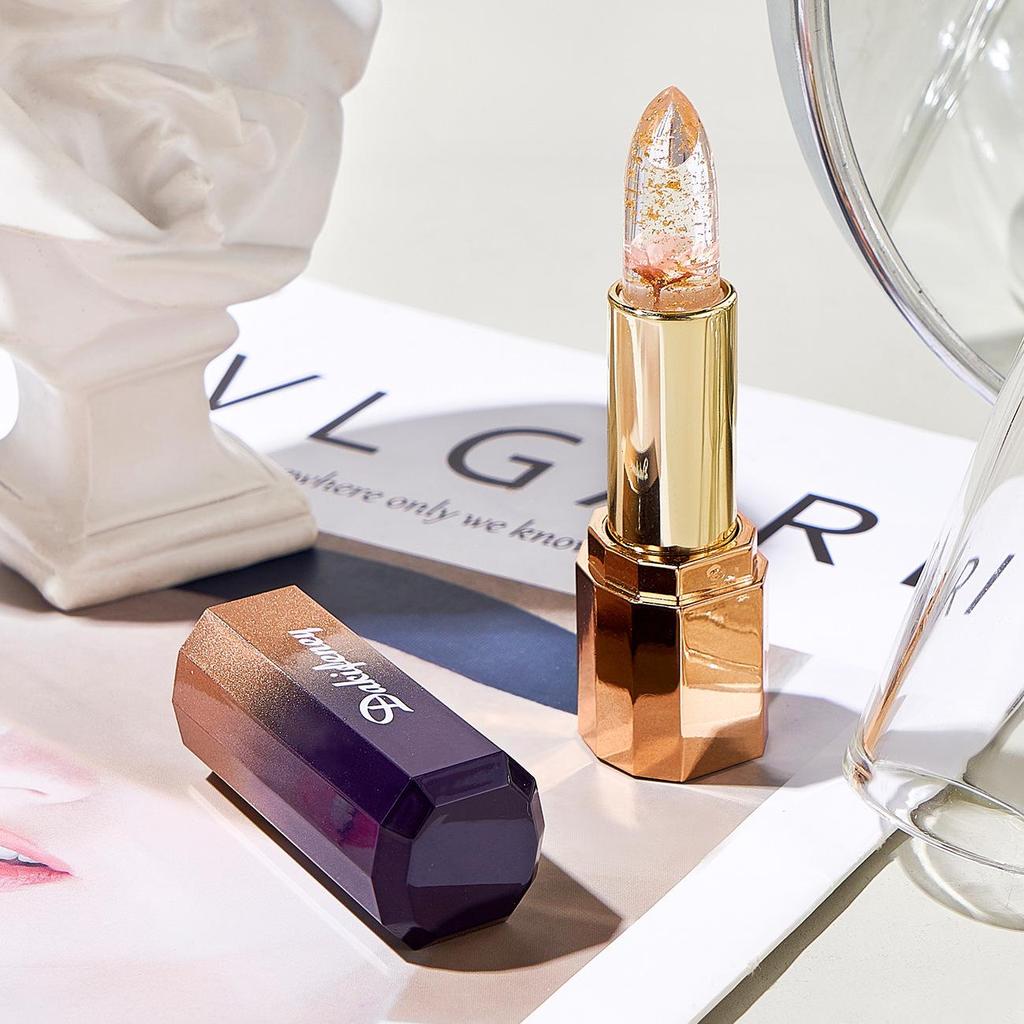 Желейная губная помада Petal Flower, меняющая цвет, с золотой фольгой: Антипригарная, долговечная, увлажняющая формула.