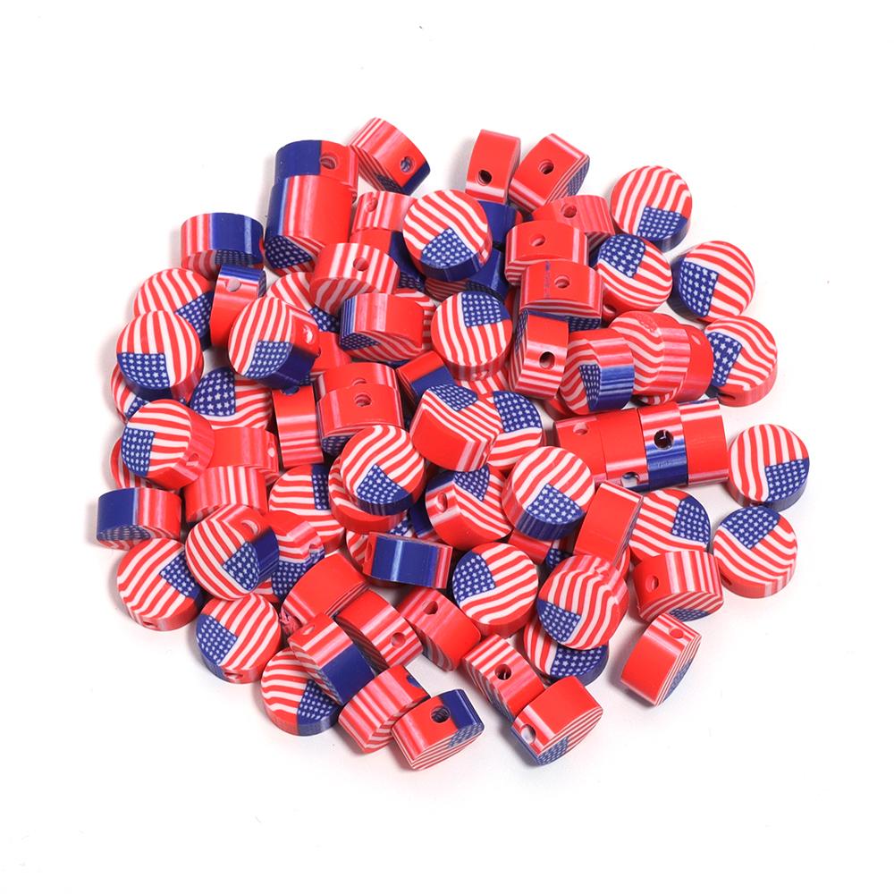 50Pcs 9mm Polymer Clay Flat Round Beads National Flag Loose Spacer Beads For DIY Handmade Bracelets Earrings Making Accessories