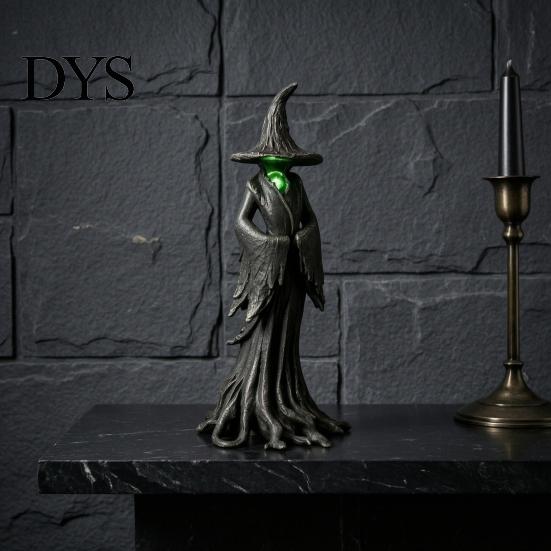 Коллекция Dark Fantasy Арт Хэллоуинская Статуэтка Ведьмы, Светящаяся Светодиодная Готическая Фигурка из Смолы, Светящаяся Статуэтка Загадочная Скульптура для Рабочего Стола Книжной Полки