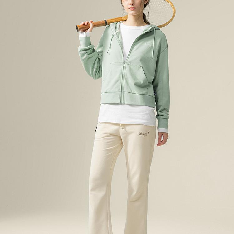 Reebok Logo Embroidered Outdoor Casual Sports Jacket With Zipper And Hood Long Sleeve Sweatshirt Women Jackets Gray-Green 24FRM102WGL5