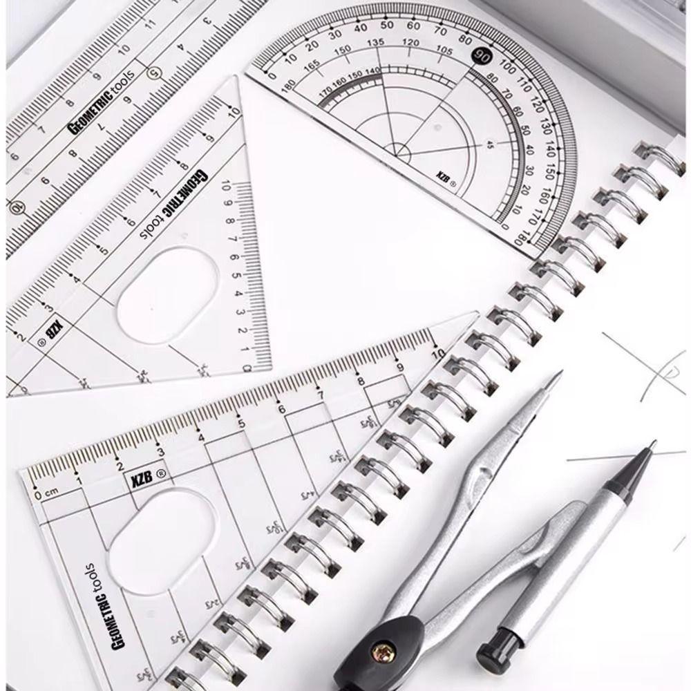 8Pcs/Set Measuring Ruler Pencil Compass Kit Multi-Function Drawing Stationery Students