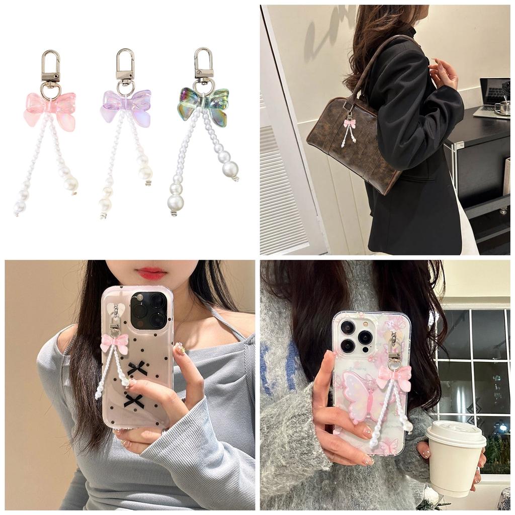 Брелоки с жемчугом и бисером в виде банта, симпатичная подвеска в виде бабочки, брелок для ключей, цветной шнурок для телефона, многофункциональные аксессуары