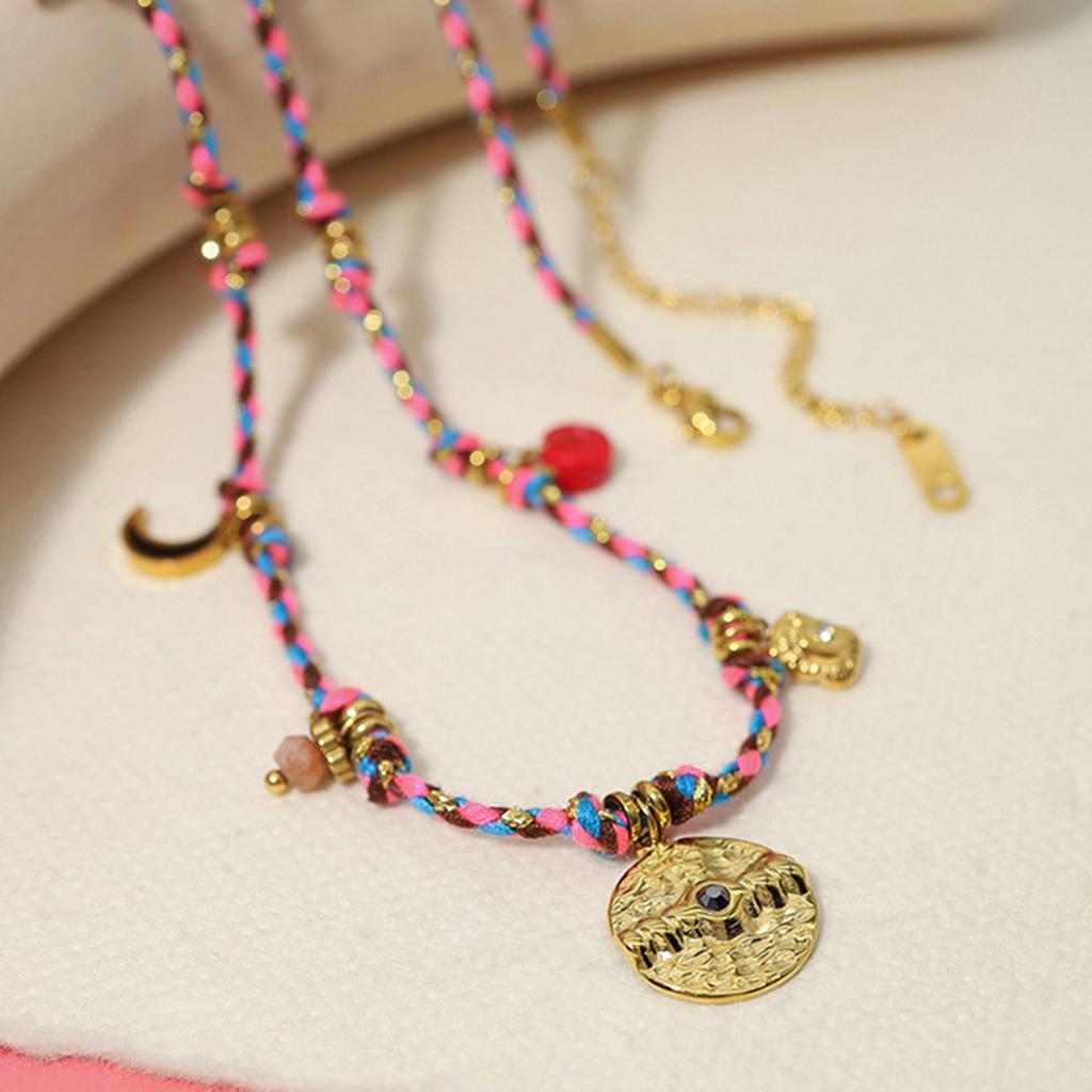 Плетеное колье ручной работы, женское украшение с подвеской в виде луны и звезды, текстура из титановой стали для модного вида