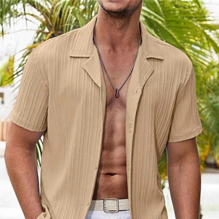 Мужская мода летние рубашки с коротким рукавом сплошная полоса повседневная пляжная рубашка большого размера США