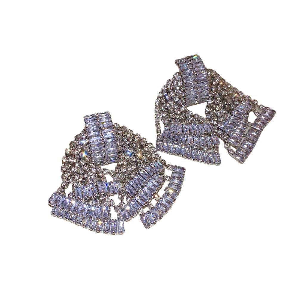 Elegant Bowknot Drop Earrings Crystal Exaggerated Earring Luxury Shining Rhinestone Earrings Women
