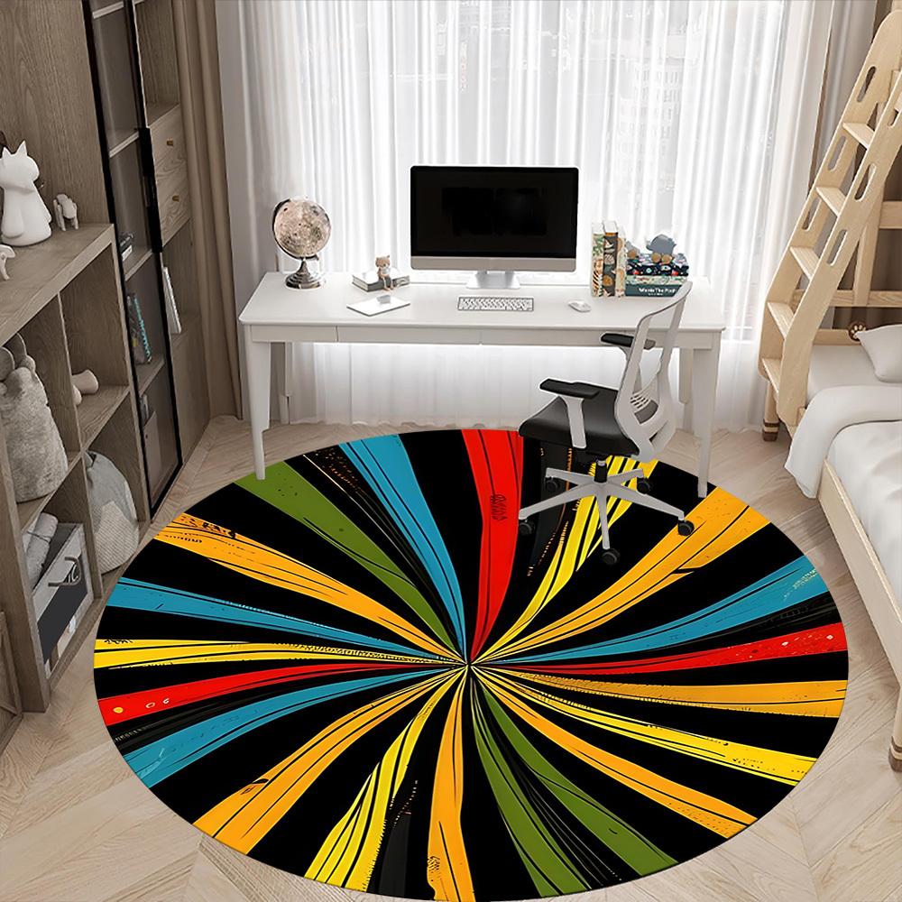 1PC Color Wheel Office Round Area Rug, Mat Suitable For Office, Under Office Chairs Bedroom Living Room Home Decor, Room Deco