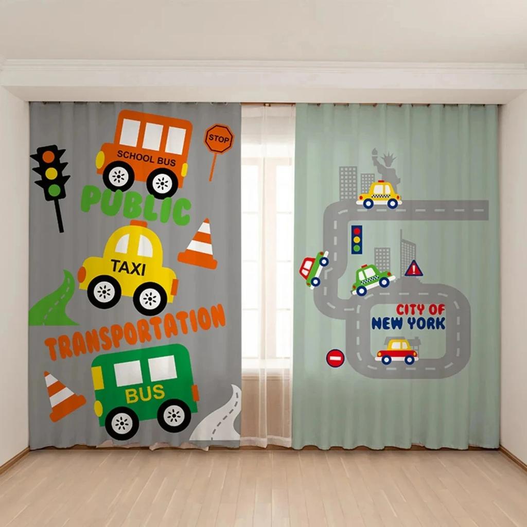 Новая симпатичная синяя желтая игрушечная машинка-экскаватор занавеска для детской комнаты, спальни для мальчиков, детской комнаты, окна детского сада, 2 панели, новый узор