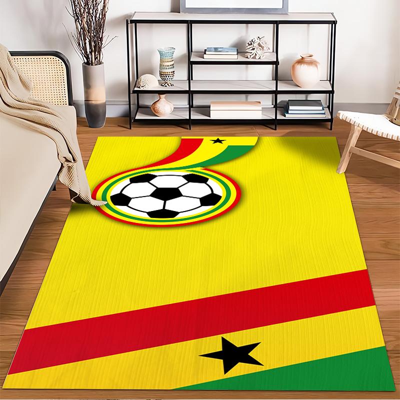 Soccer Ball with Ghana Flag Colors Rug Non-slip rug suitable for living room and bedroom sofas.