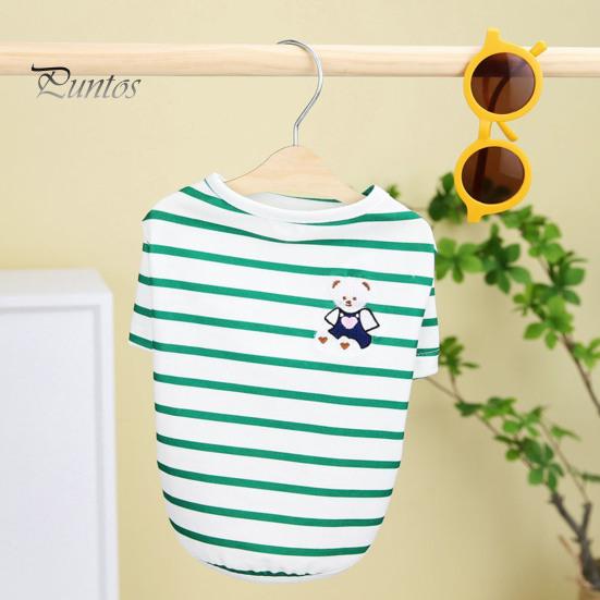 Милая тонкая футболка с круглым вырезом и рисунком медведя из мультфильма «Домашние животные», летний полосатый свитер для повседневной носки