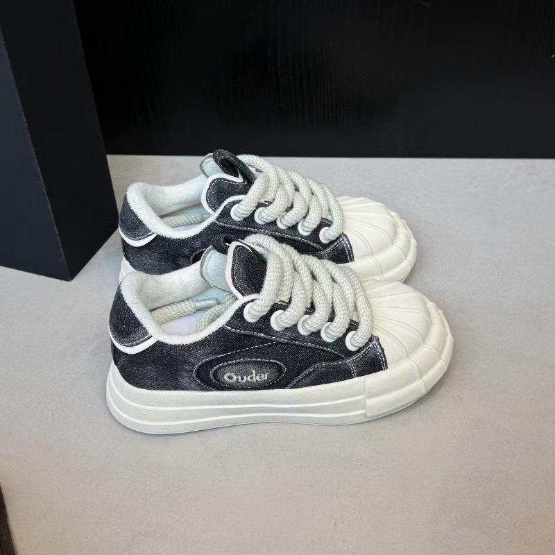 New Denim Smiling Canvas Shoes Little White Shoes Platform Big Head Shoes Women's Shoes