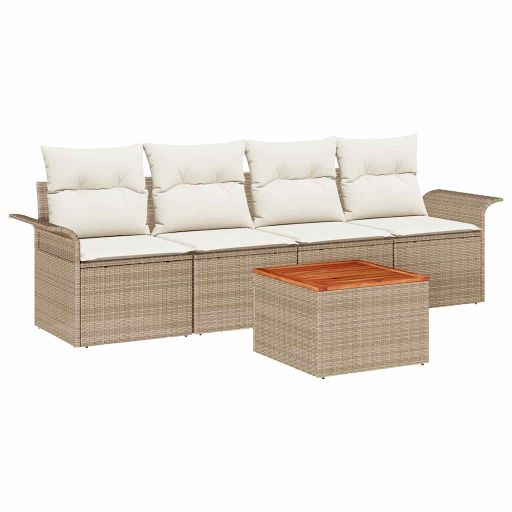 Garden Sofa Set with Cushions 5 pcs Beige Poly Rattan