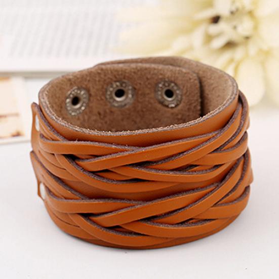 Женщины Мужчины Панк Стиль Прохладный Кожаный Браслет Вязание Широкие Манжеты Браслет Ручной Работы