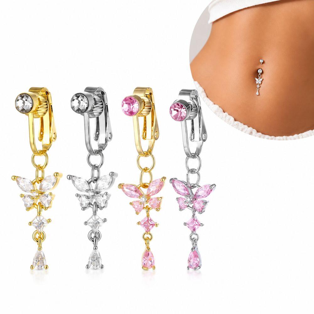 Non Piercing Clip on Belly Button Butterfly Design Navel Rings Faux Belly Piercing Body Jewelry