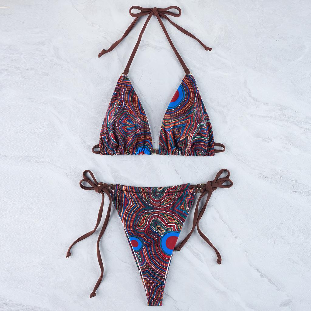 Женское сексуальное бикини с разрезом и принтом, модный купальник с накладкой на грудь без стального бюстгальтера