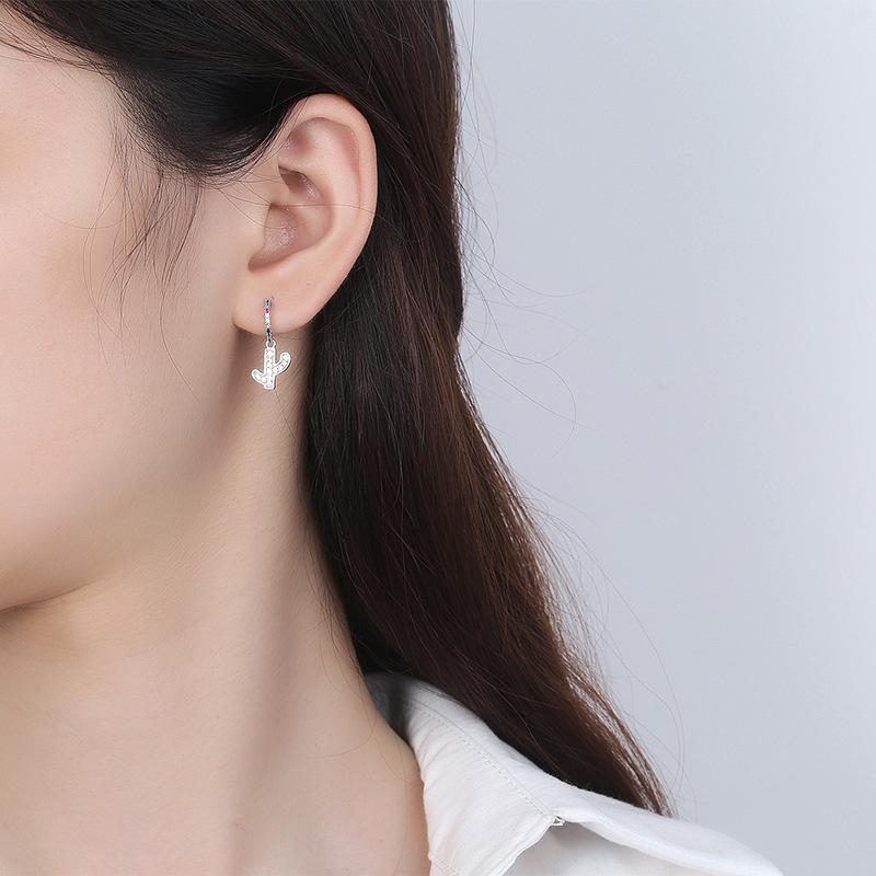 Серьги в виде кактуса в корейском стиле из стерлингового серебра 925 пробы, сладкие, свежие, противоаллергические серьги Mori Girl