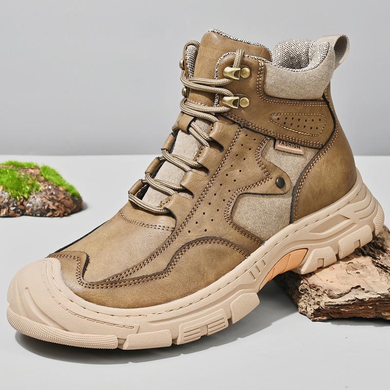 Fashion Platform Motorcycle Ankle Boots for Men Winter High Top Shoe Comfort Man Wear Resistant Short Botas Lace-Up Hiking Shoes