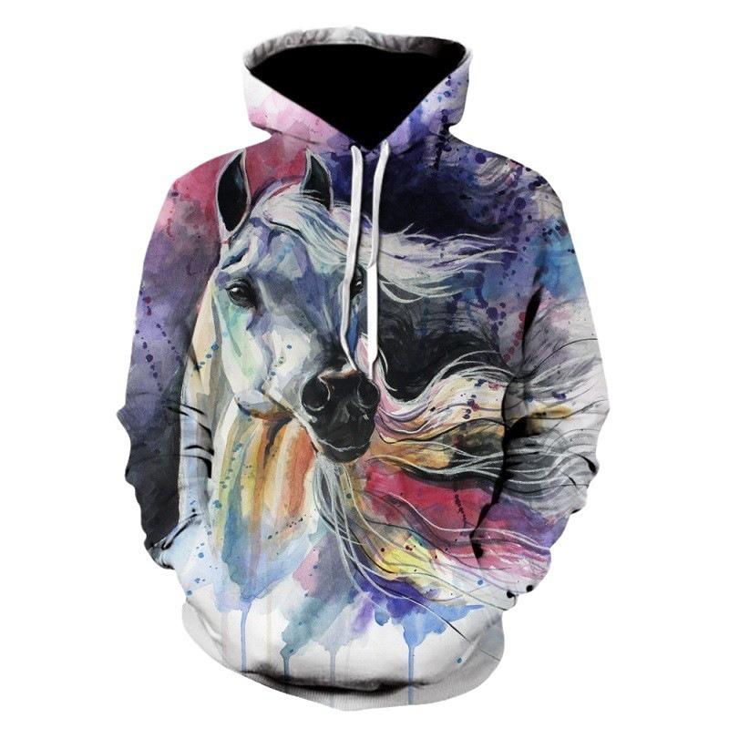 Men's Sweatshirt Wild Horse Stallion Animal 3D Digital Print Men's Hoodie Top