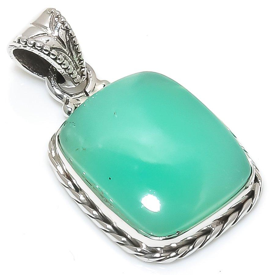 Natural Chrysoprase Gemstone 925 Solid Sterling Silver Gift Pendant 1.25" b0K96