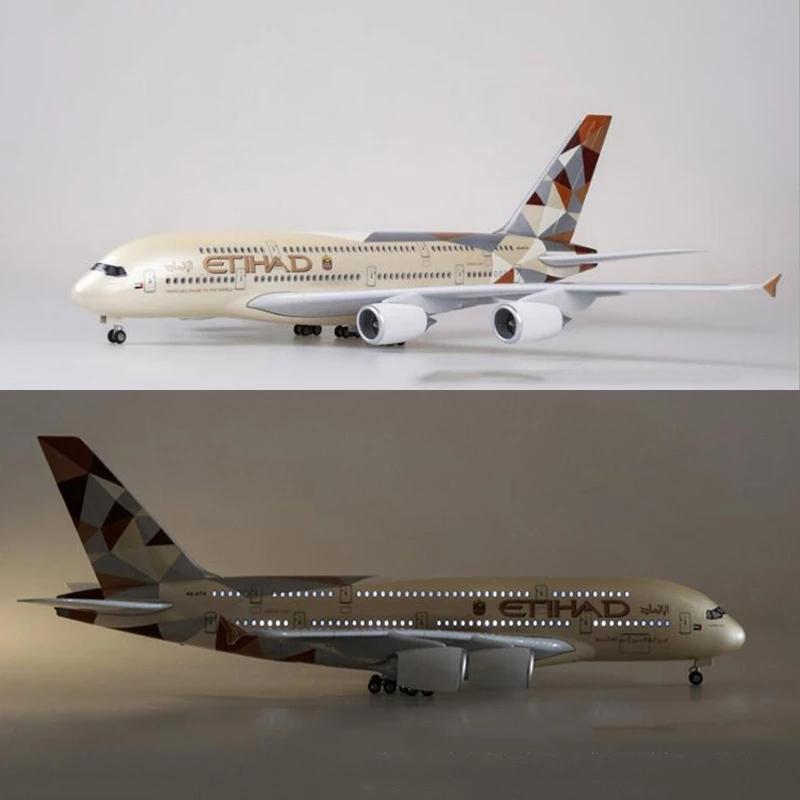 Модель самолета A380 ETIHAD в масштабе 1/160, литая, из смолы, 47 см, со светом и колесами, коллекционная, для демонстрации, подарки, декор комнаты