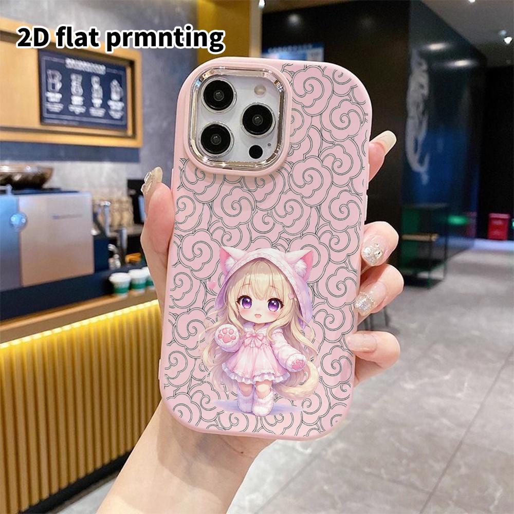 Phone case: 2D flat design suitable for iPhone 18 17 16 15 14 13 Pro protective case, couple style, cat ear girl, Christmas and Halloween gift