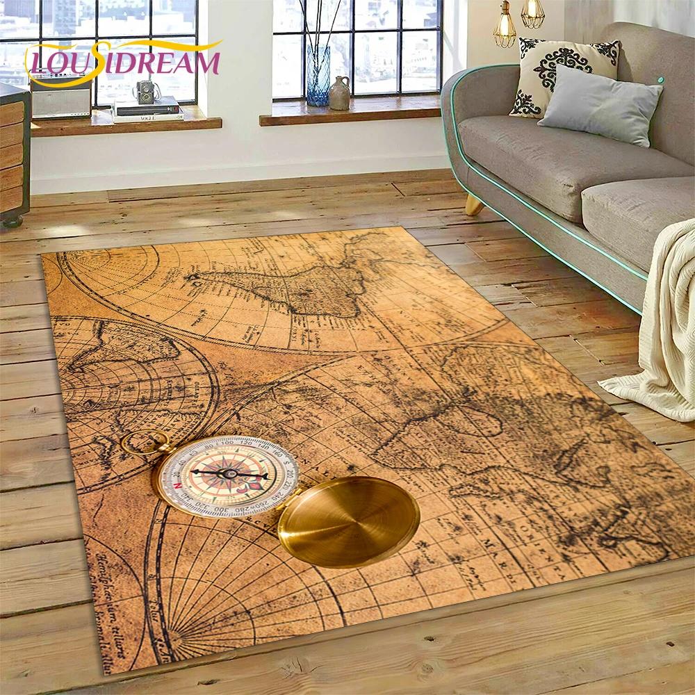 3D Древняя морская карта мира, компас, ковер, коврик для спальни, гостиной, дивана, украшение, детский игровой большой декоративный напольный коврик