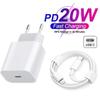 PD 20W EU Fast Charger Set For iPhone 14 13 12 11 Pro Max Mini Xr USB C Cable Fast Charging Type-C 1M Data Cables Accessories