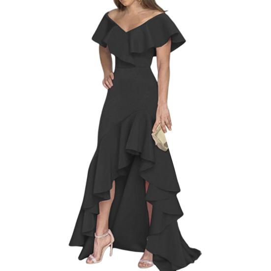 Женское вечернее платье с рюшами в стиле пэчворк с V-образным вырезом Slim Fit Нерегулярный подол без рукавов длиной до пола Чистый цвет бальное платье для вечеринки Банкетное платье макси