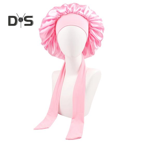 Women Shower Cap Sleeping Satin Bonnet Solid Color Adjustable Lace-up Bow Waterproof High Density Women Braids Curly Night Hat Beauty Parlor Cap