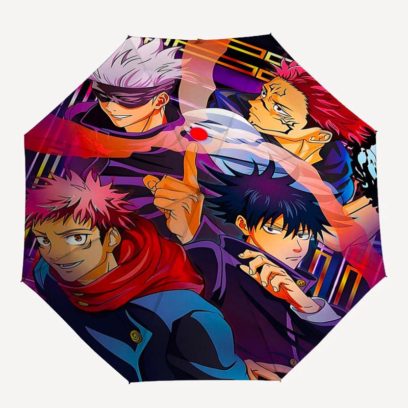 1pc Jujutsu Kaisen Characters Auto Open Close Umbrella Portable 3-Fold Design with 8-Bone Iron Frame, Outdoor Umbrella for Fans, Travelers, Daily Use,
