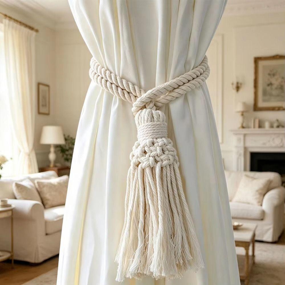 2Pcs Minimalist Macrame Curtain Tiebacks Boho Style Boho Curtain Tiebacks Curtain Accessories