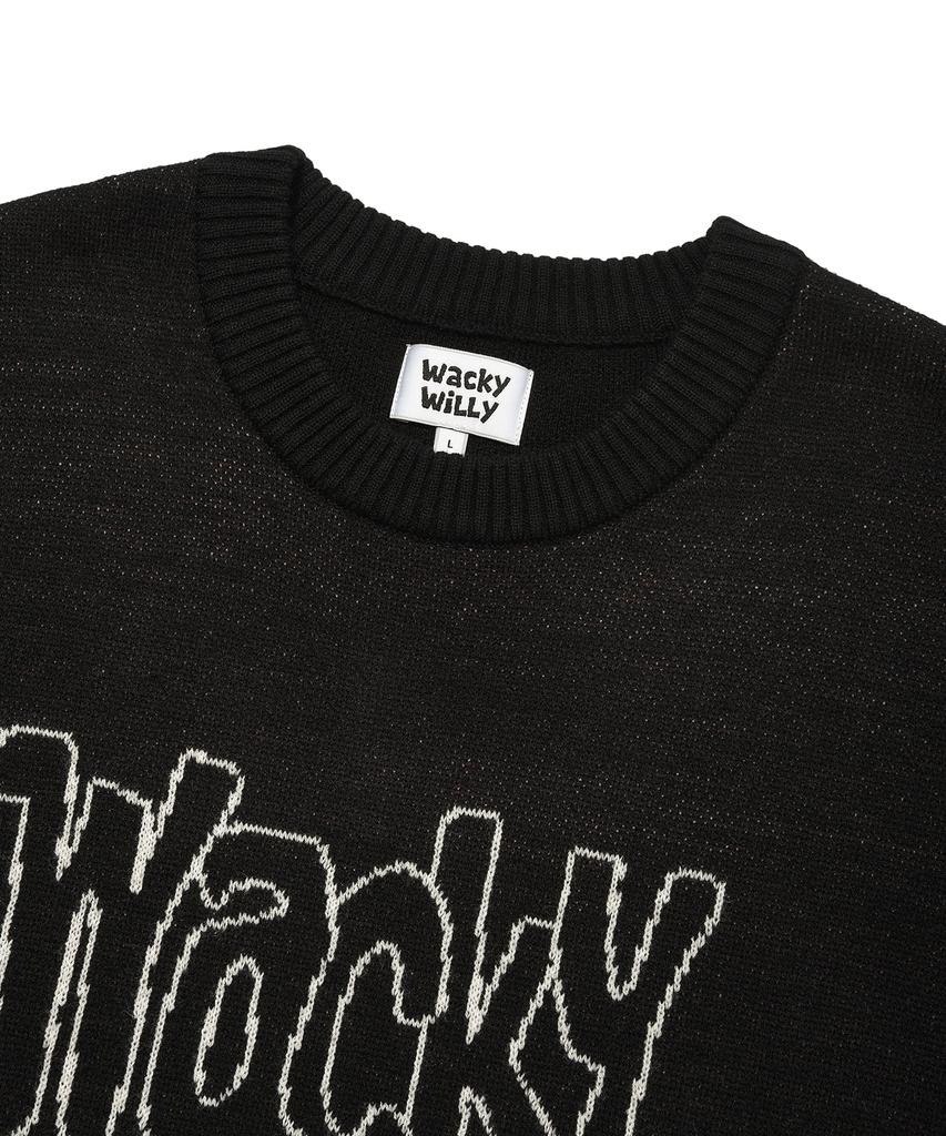 WACKY WILLY Typographic Pullover Sweater Black