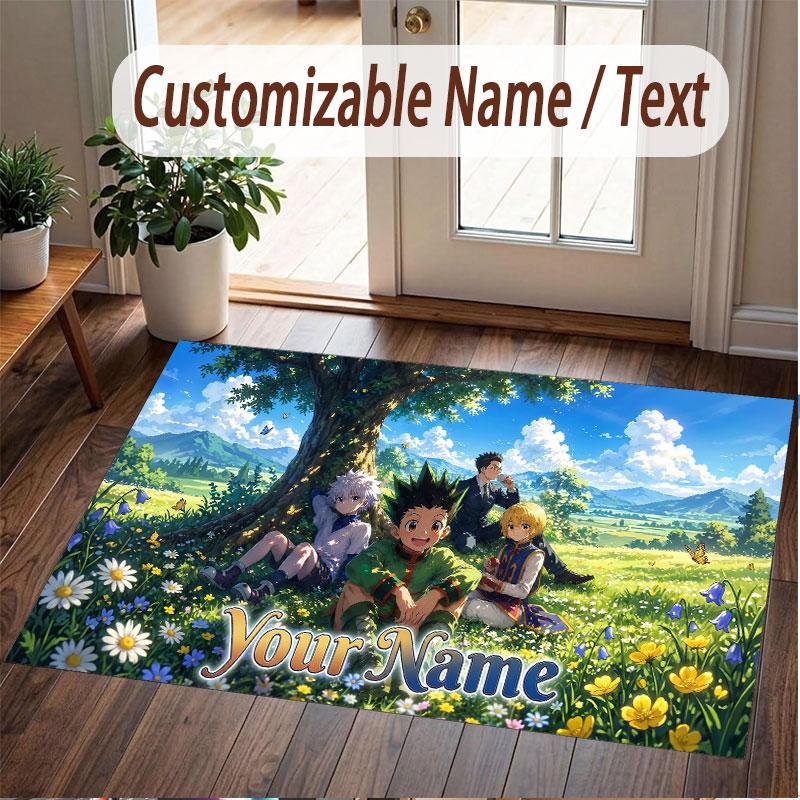 Custom Name Crystal Velvet Rug,Hunter × Hunter Comfortable Anti Slip Floor Mat For Room Decoration