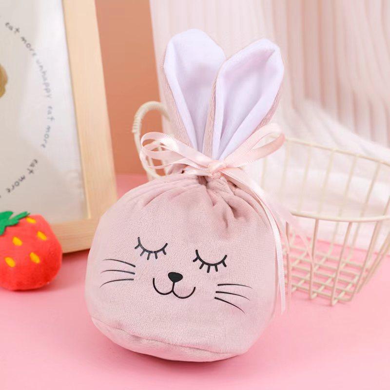 10PCS Easter Bunny Gift Bags Velvet Rabbit Pouch for Valentines Chocolate Candy Wedding Birthday Party Favor Packing