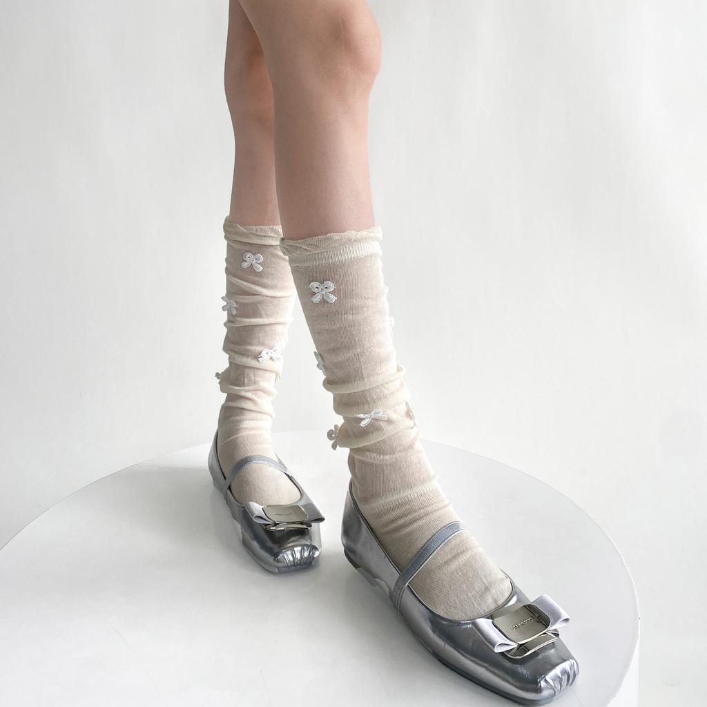 Женские чулки JK Lolita Kawaii Bow, милые гольфы для девочек, женские чулки в балетном стиле, однотонные свободные длинные носки, чулки