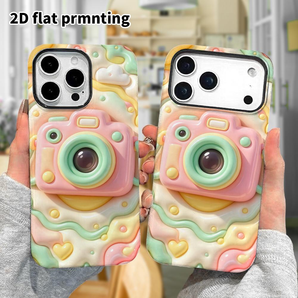 Phone case: 2D flat design suitable for iPhone 18 17 16 15 14 13 Pro protective case, macaron camera, perfect Christmas and Halloween holiday gift