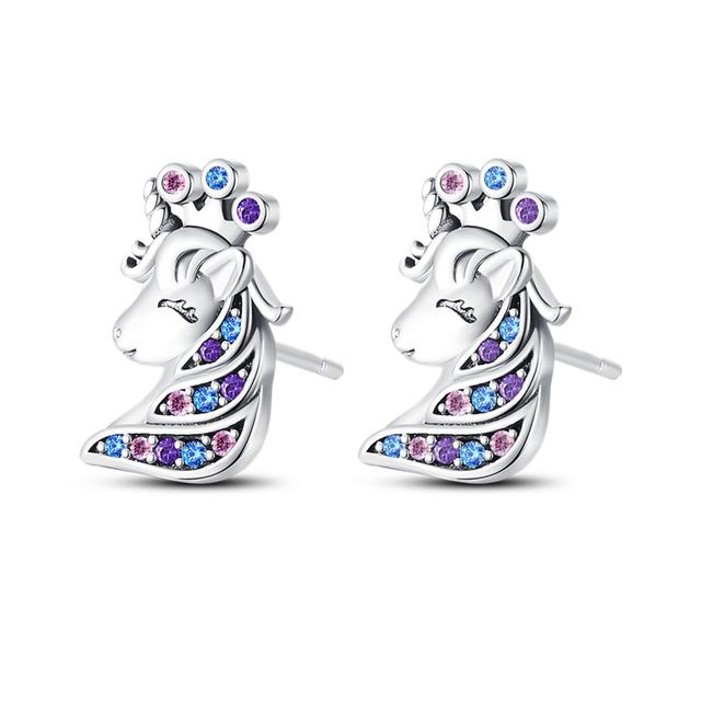 Серьги из серебра 925 пробы для женщин, серьги с цветочным принтом в форме сердца, циркониевые серьги с цветными кристаллами, модные серьги-гвоздики с геометрическим кругом