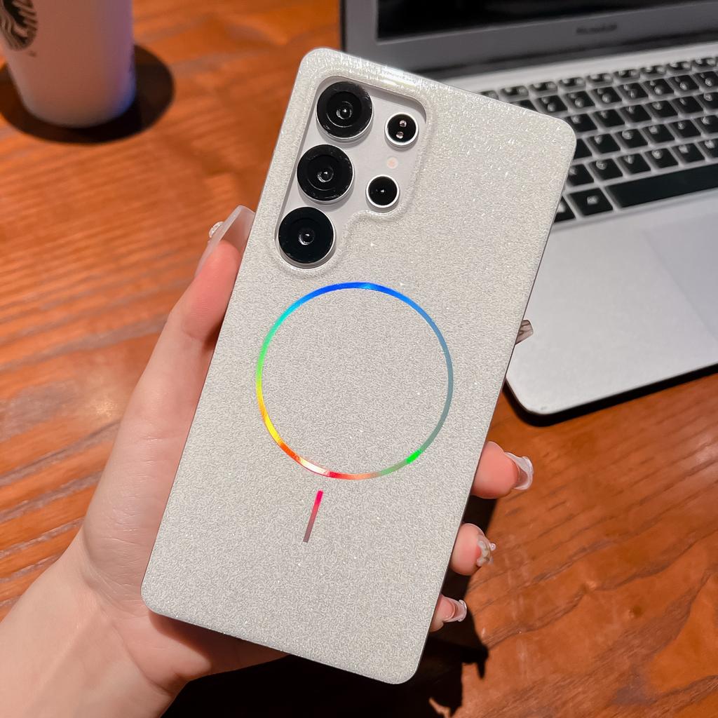 Simple and Suitable for Samsung S25ultra Mobile Phone Case Thin Circle Colorful Magnetic Absorbing S24FE Flash Powder S23 Protection Case