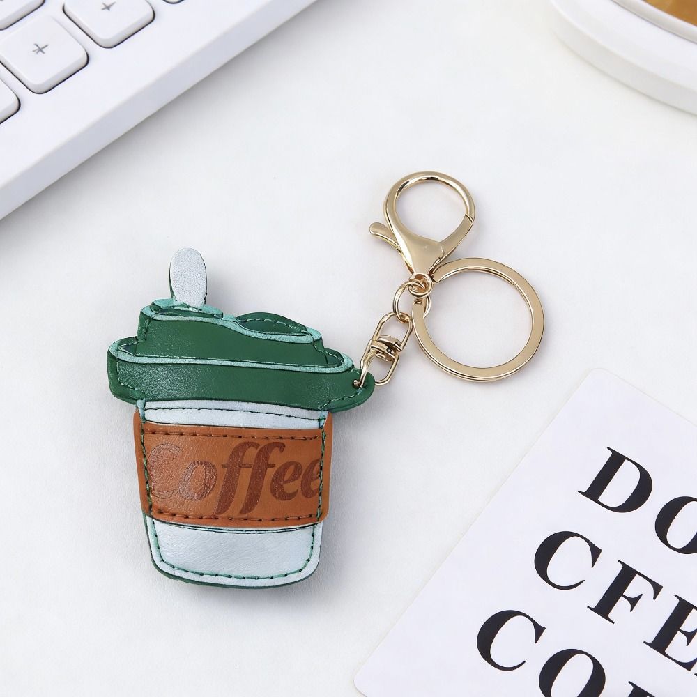 Hanger Pu Keychain Candy Color Bag Charm Lovely Coffee Cup Leather Pendant Bag Pendant