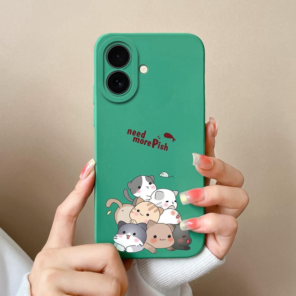 Cases For Apple iPhone 16 Pro Max 16plus Pretty Cat Aesthetic Design Style Soft Liquid Silicone Lens Protection Shockproof For iPhone Phone Bags Capas