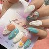 24 Pcs Glossy Fake Nails 3D Ocean Nail Tips with Starfish-Design Lightweight Press On Nails for Daily Party Use