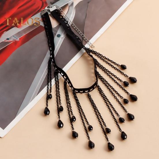 Gothic Choker Necklace Lightweight French Crystal Tassel Metal Necklaces with Adjustable Length for Women