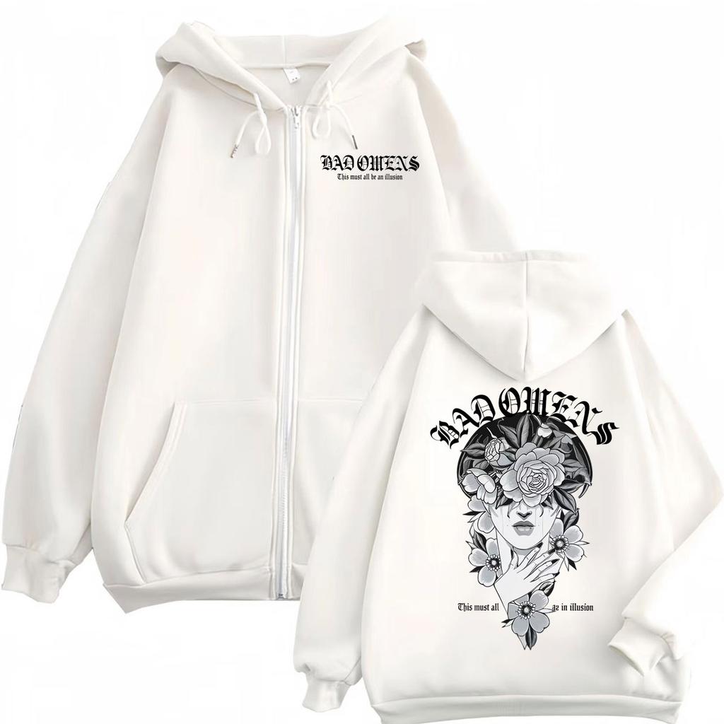 Rock Band Bad Omens Tour Graphic Zipper Hoodies High Quality Fashion Zip Up Sweatshirts Men Women Casual Loose Pullovers