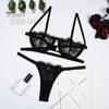 2 Pcs/Set Bra Panties Set See-through Lace Floral Embroidery Solid Color Adjustable Strap Thin High Waist G-string Wedding Night Honeymoon Underwear