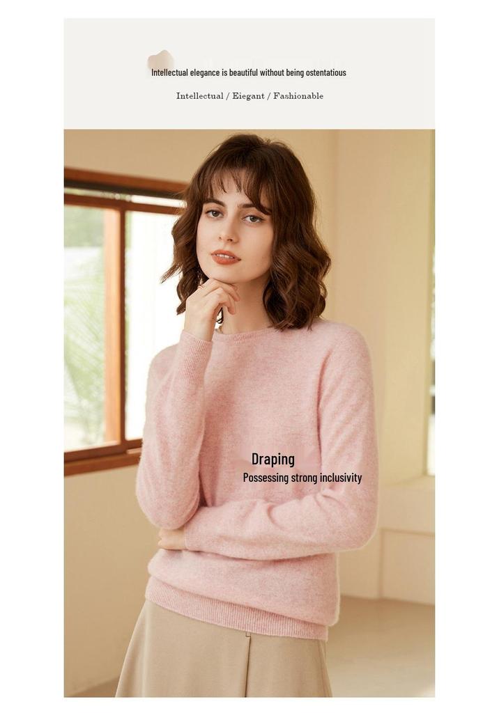Women's Pure Cashmere Loose Round Neck Sweater - Autumn/Winter 2023 Base Layer Pullover