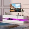 LED TV Lowboard, Wall-Mounted TV Cabinet, Furniture with 2 Cabinets and 4 Large Drawers, LED Lighting Wall Cabinet for up to 55 Inch White 130*33*15cm