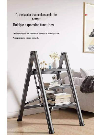 Foldable Indoor 3-Step Ladder: Heavy-Duty, Portable Herringbone Design