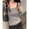 Low-necked Inner-shoulder Long-sleeved T-shirt for Women In Summer, Sexy Hottie Slightly See-through Bottoming Shirt, Slim Fit and Versatile Top