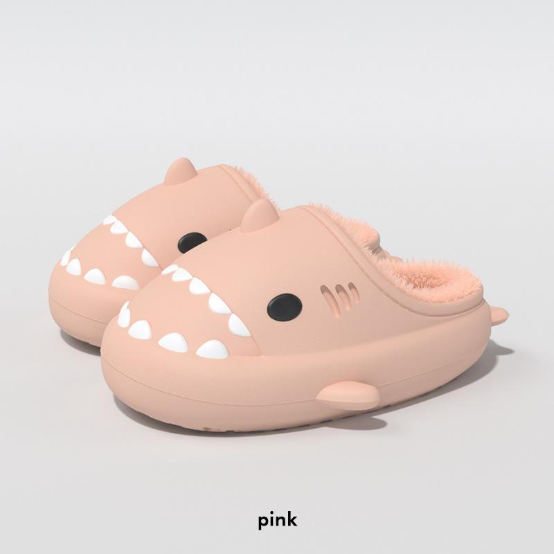 Модные тапочки-акулы Smile Pop для мужчин, зимние, плюшевые, теплые, мультяшные, мужские хлопковые тапочки, уличные, противоскользящие, водонепроницаемые, с мехом, пушистые, мужская обувь